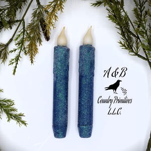 Glitter Blue LED Flameless Taper Candles with timer, Set of 2