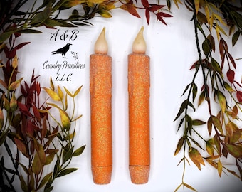 Bougies coniques sans flamme à DEL orange pailleté de 7 po. (Ensemble de 2)