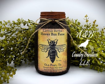 Primitive Honey Bee Grubby Pantry Jar:  Country Farmhouse Decor