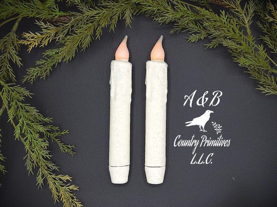 Set of TWO (2) Winter,  White "Snowy" Glitter 7 inch LED Wax Dipped Taper Candles with Timer, Battery Operated Flameless Candles