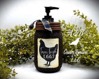 Farm Fresh Eggs Mason Jar Hand Soap Dispenser, Country Farmhouse Bathroom or Kitchen, Country Primitive, Chicken themed Home Decor
