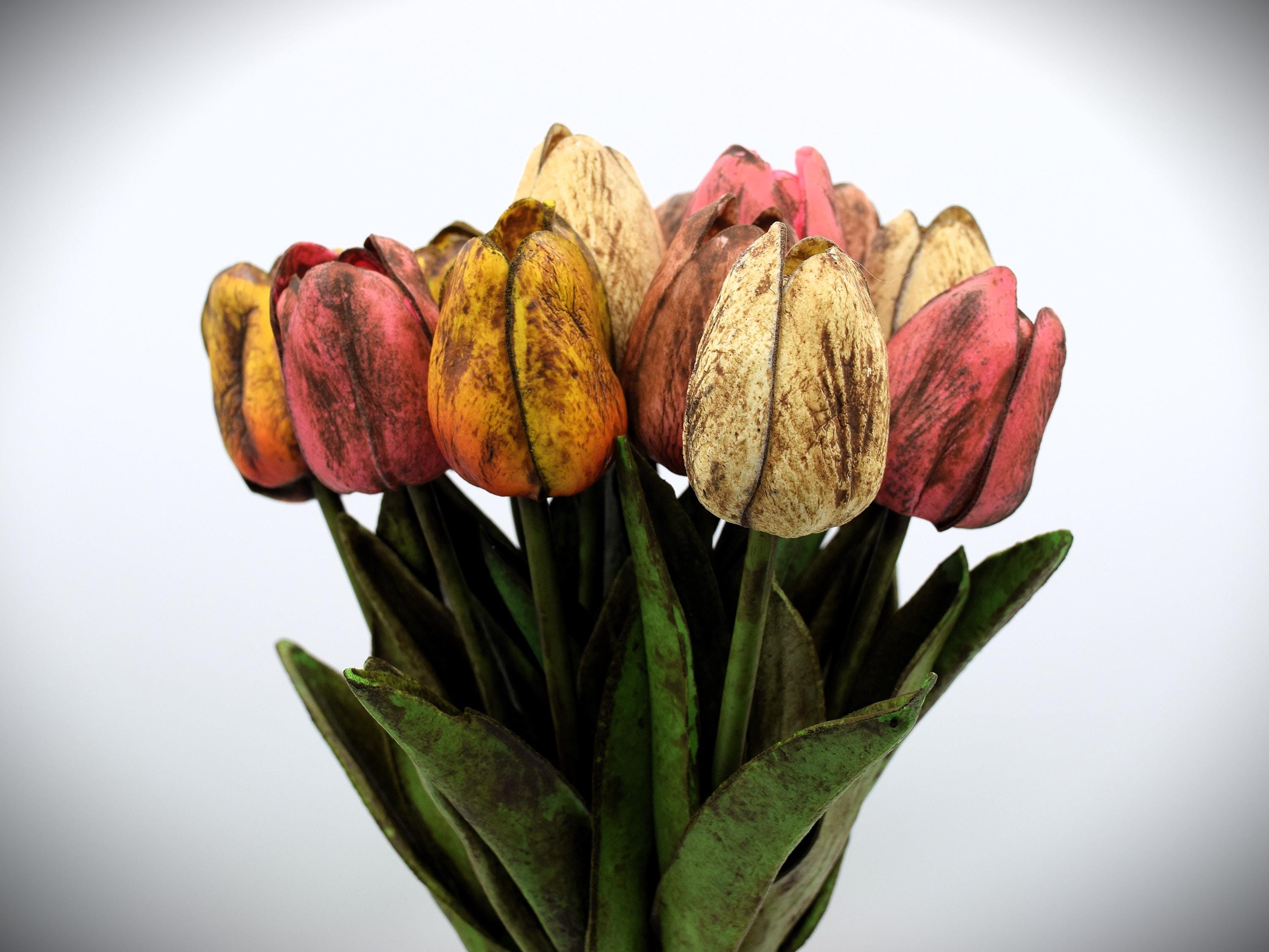 Set of 3 Primitive Grungy Real Feel Tulips 13