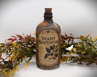 Flacon de poison de belladone d'apothicaire primitif – Décoration rustique cottagecore pour Halloween