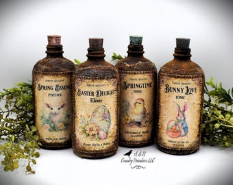 Spring Apothecary Potion Bottles – Primitive Easter Cottagecore Decor