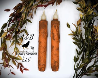 Bougies coniques LED orange sans flamme Grubby Harvest, fonctionnant sur piles avec minuterie, ensemble de 2