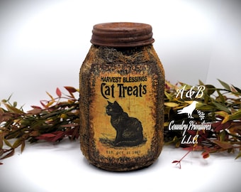 Bocal à friandises pour chat Harvest Blessings – Décoration de ferme d'Halloween primitive