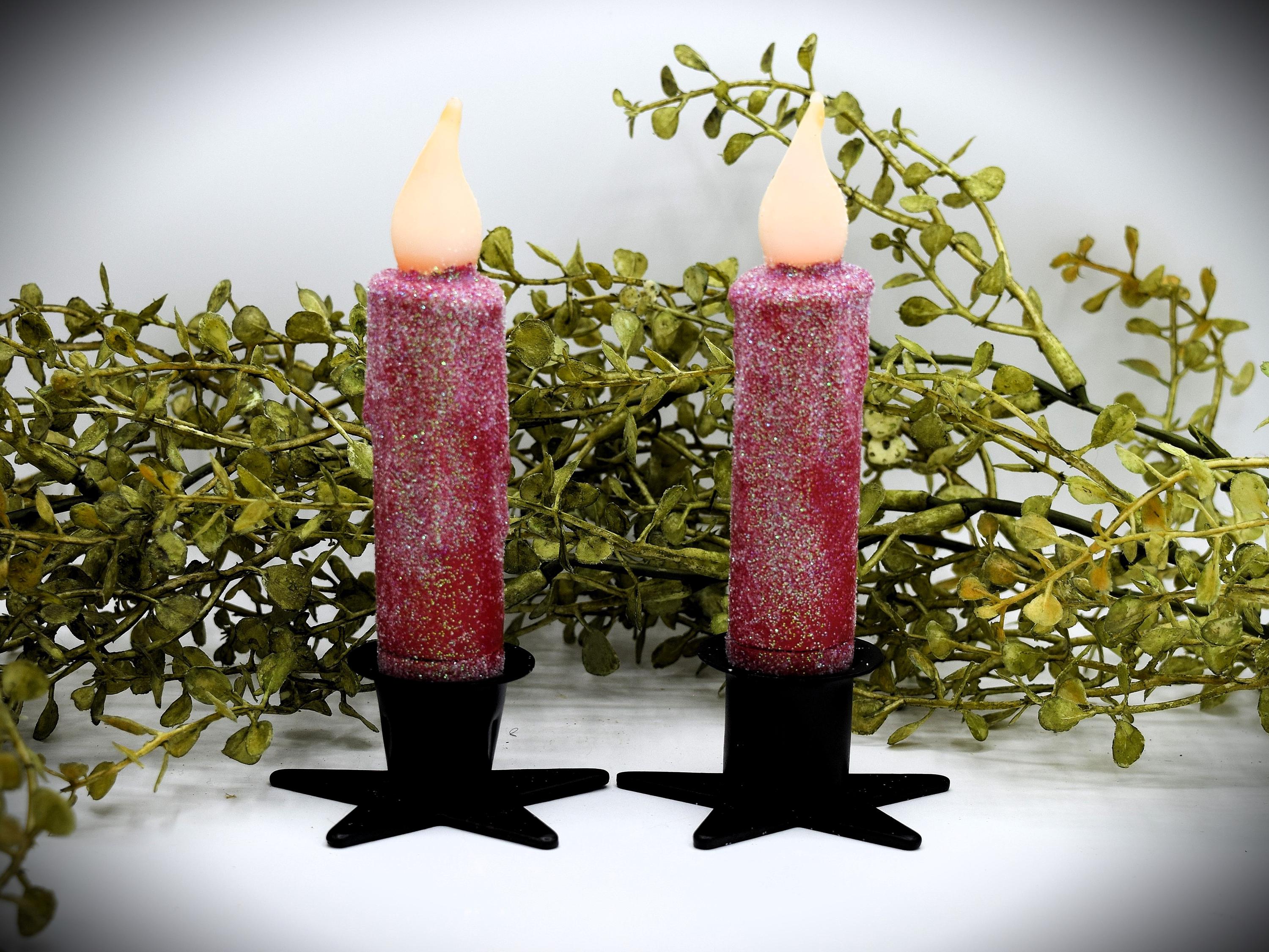 Bougies Coniques LED à Minuterie – Cire Véritable, Trempées à La Main, Aspect Rustique, Lot De 2