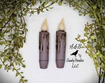 4 inch Grungy Lavender Flameless Taper Candles (Set of 2)