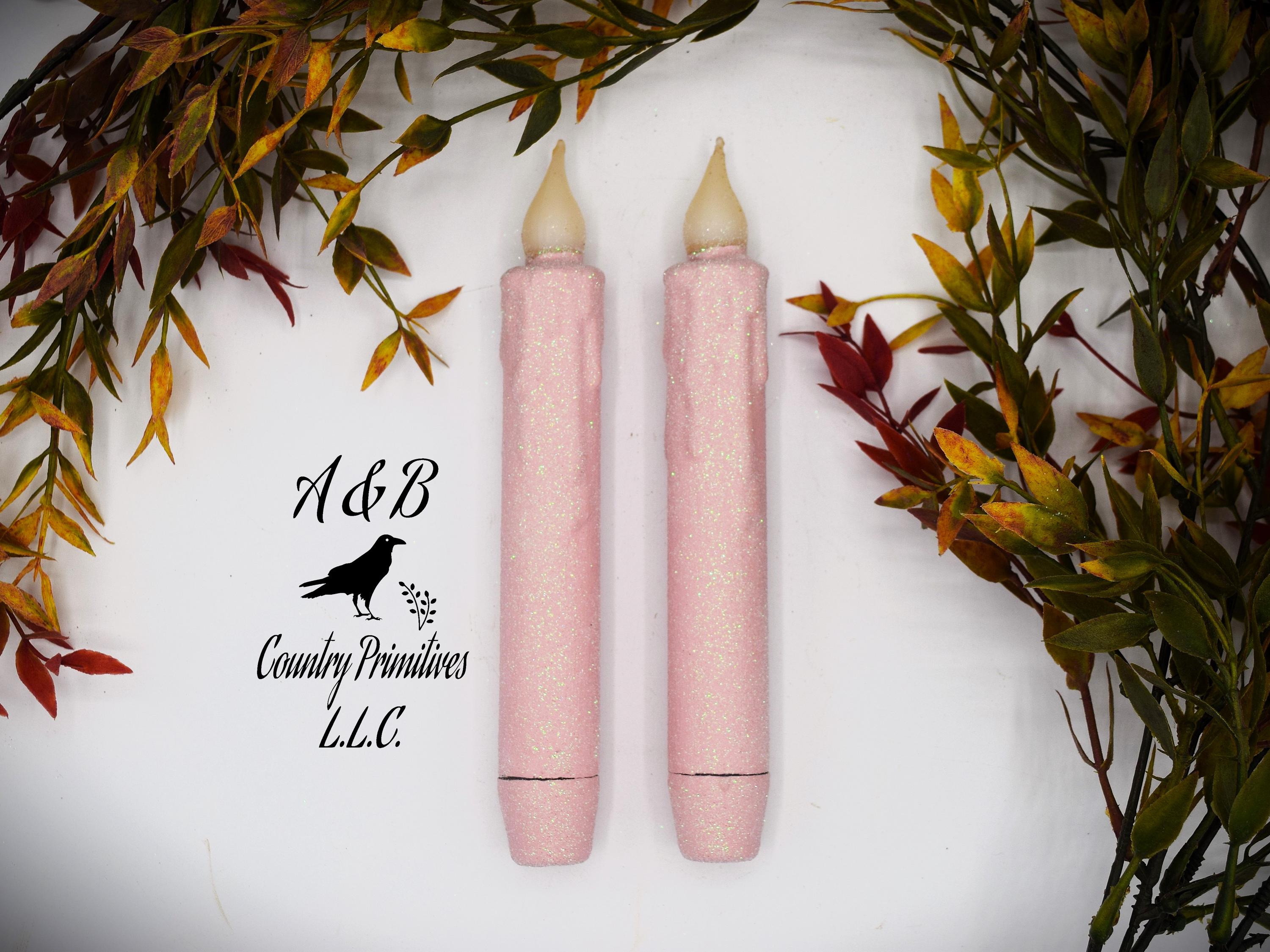 Pink Glitter LED Flameless Taper Candles with Timer
