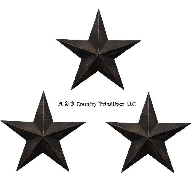 Set Of 3 8 5 5 Black Barn Stars Metal Tin Primitive Country 5 1
