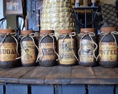 Set of 6 Primitive Farmhouse Grubby Pantry Jars, Country Home and Kitchen Decor, Country Primitive Decor, Farmhouse Decor, Pantry Jars