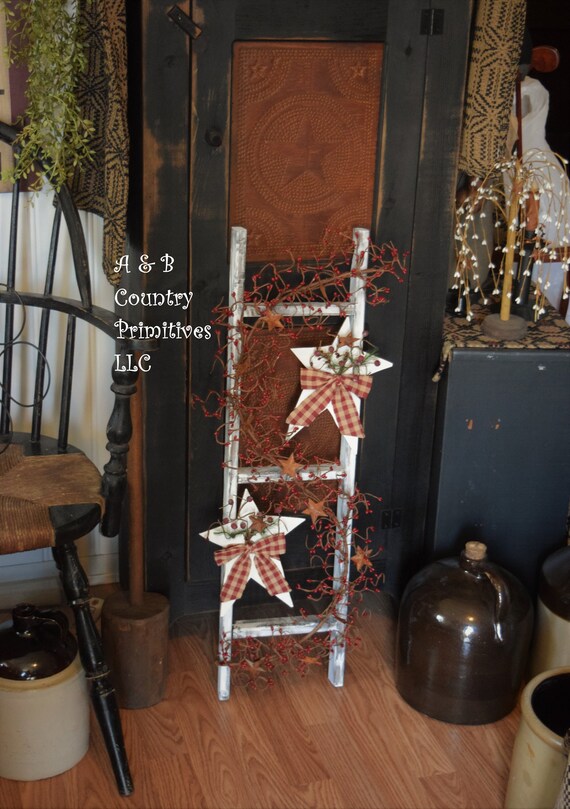 Rustic Winter Holiday Ladder With Red Berry Garland And Etsy