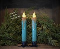 Set of TWO (2) Malachite, Vintage Green, 7 inch LED Wax Dipped Taper Candles with Timer, Battery Operated Candles, Country Primitive