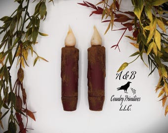 Velas LED cónicas sin llama color burdeos Grubby con temporizador, juego de 2