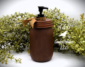 Grubby Hand Soap Dispenser Plain Cinnamon Coating, Mason Jar Soap Pump, Country Farmhouse Bathroom, Rustic Primitive Decor