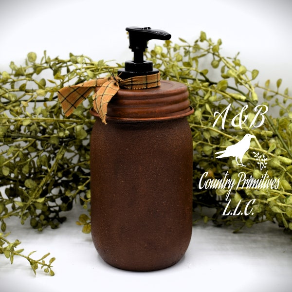 Grubby Hand Soap Dispenser Plain Cinnamon Coating, Mason Jar Soap Pump, Country Farmhouse Bathroom, Rustic Primitive Decor