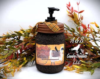 Distributeur de savon Primitive Sheep & Crow Grubby Mason Jar : décoration d'automne de ferme