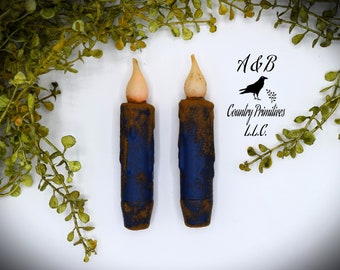 Grungy Blue LED Flameless Taper Candles with Timer, Set of 2