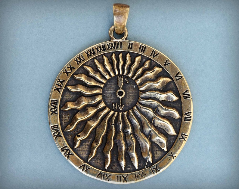 Sundial pendant necklace Bronze jewelry for party Yellow round Etsy