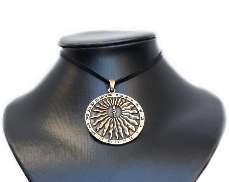 Sundial pendant necklace Bronze jewelry for party Yellow round Etsy