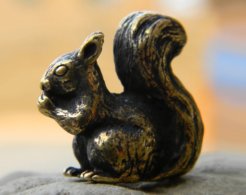 Bronze Squirrel Bronze miniature statuette Metal figurine For Etsy