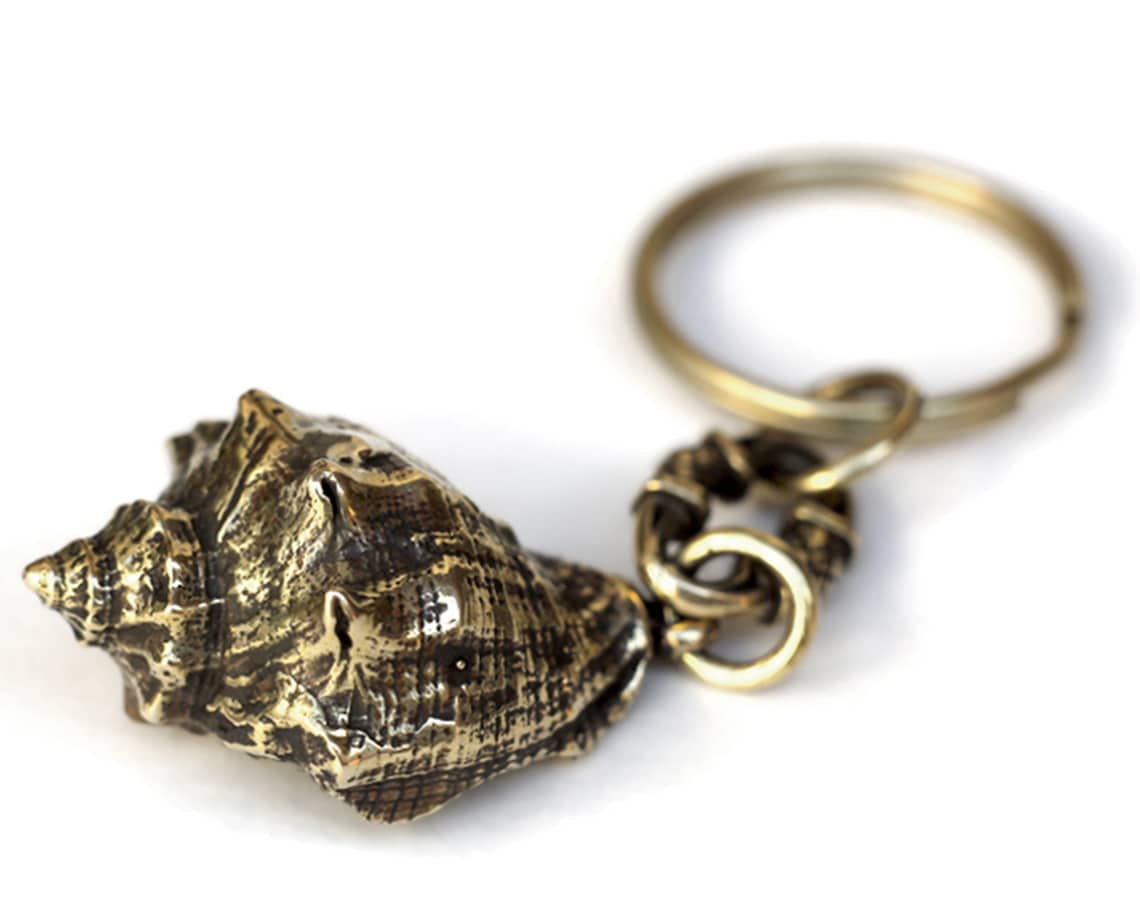 Bronze Shell keychain Small sea shell Metal keyring Travel Etsy
