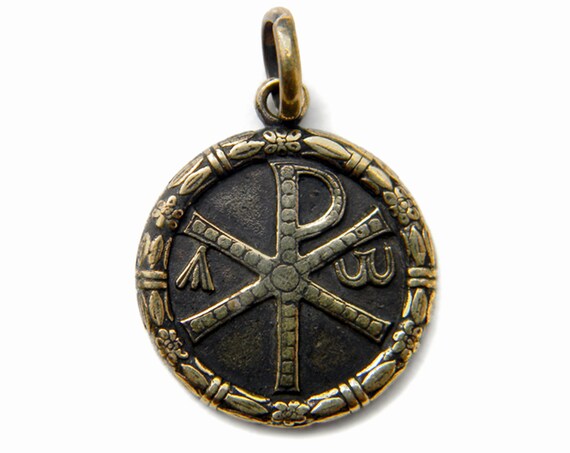 Bronze Pendentif Chi Rho 3 Cross Alpha Et Oméga - Chi Rho Pendant Gold Bronze Pendentif Chi Rho 3 Cross Alpha Et Oméga - Chi Rho Pendant Gold