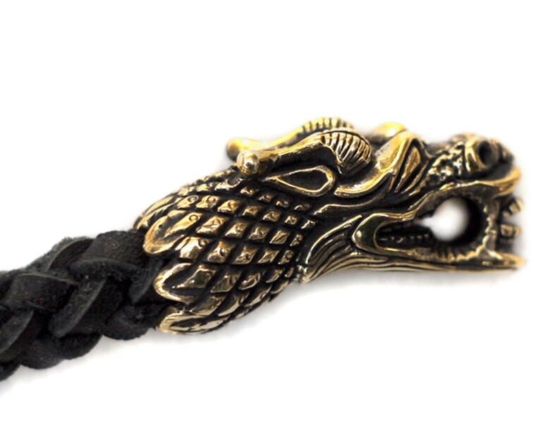 Black Leather Bracelet With Dragon's Heads Dragon Bracelet | Etsy