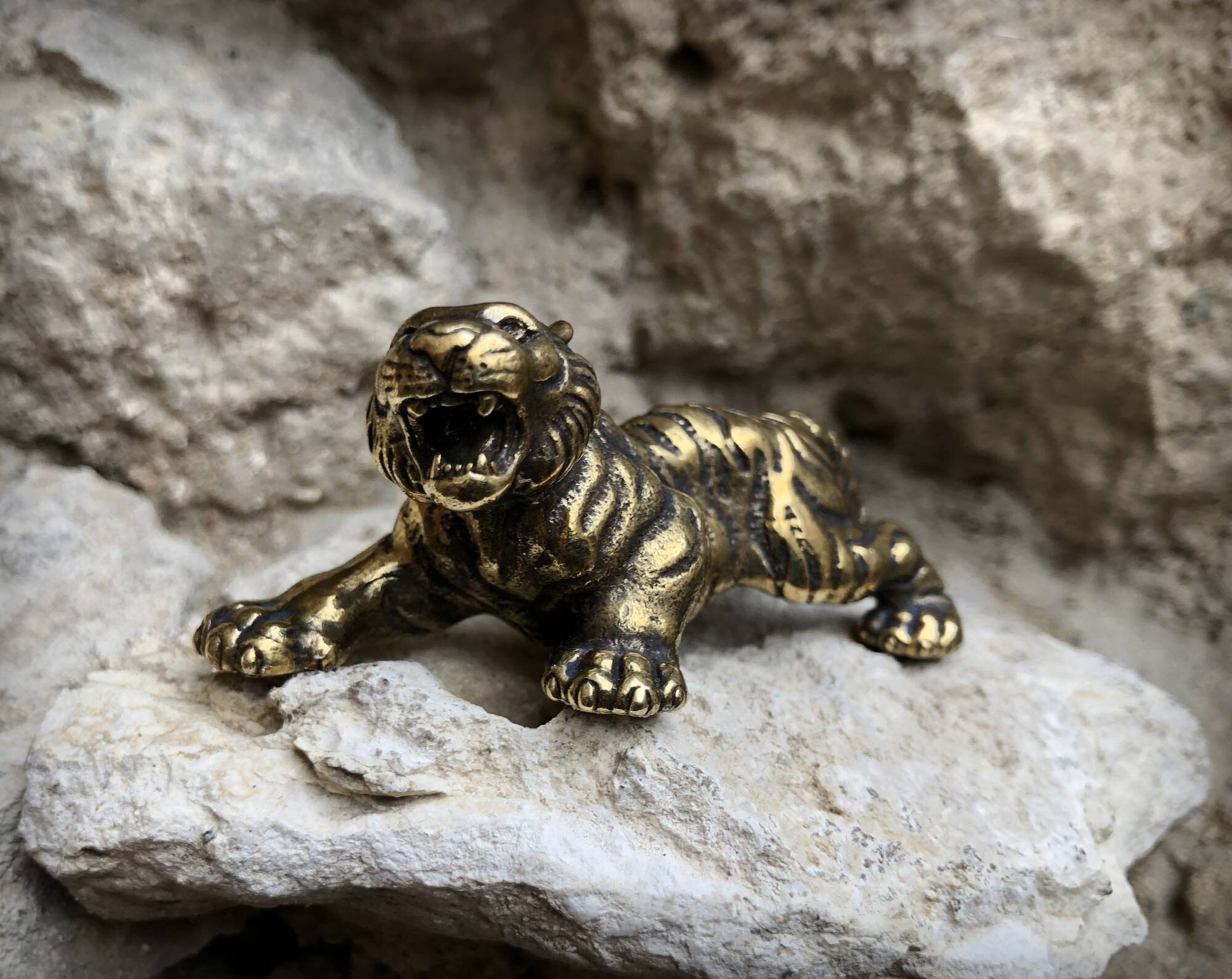 Tiger Small Bronze figurine Miniature statuette Bronze Tiger Etsy