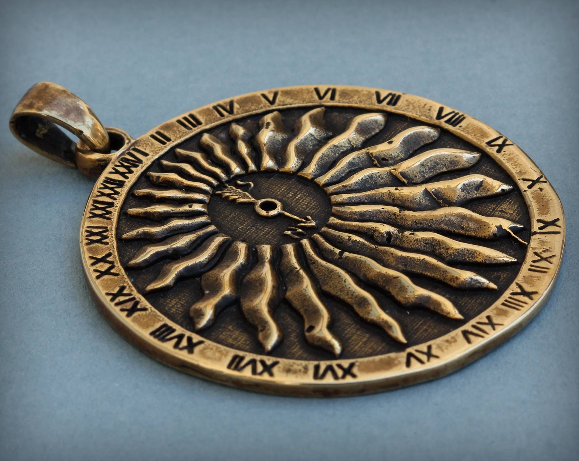 Sundial pendant necklace Bronze jewelry for party Yellow round Etsy