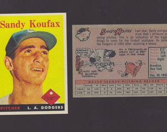 1958 SANDY KOUFAX  card/reprint Brooklyn La Dodgers just like original