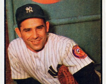 Novelty 1953  Yogi Berra in dugout with equipment Yankees