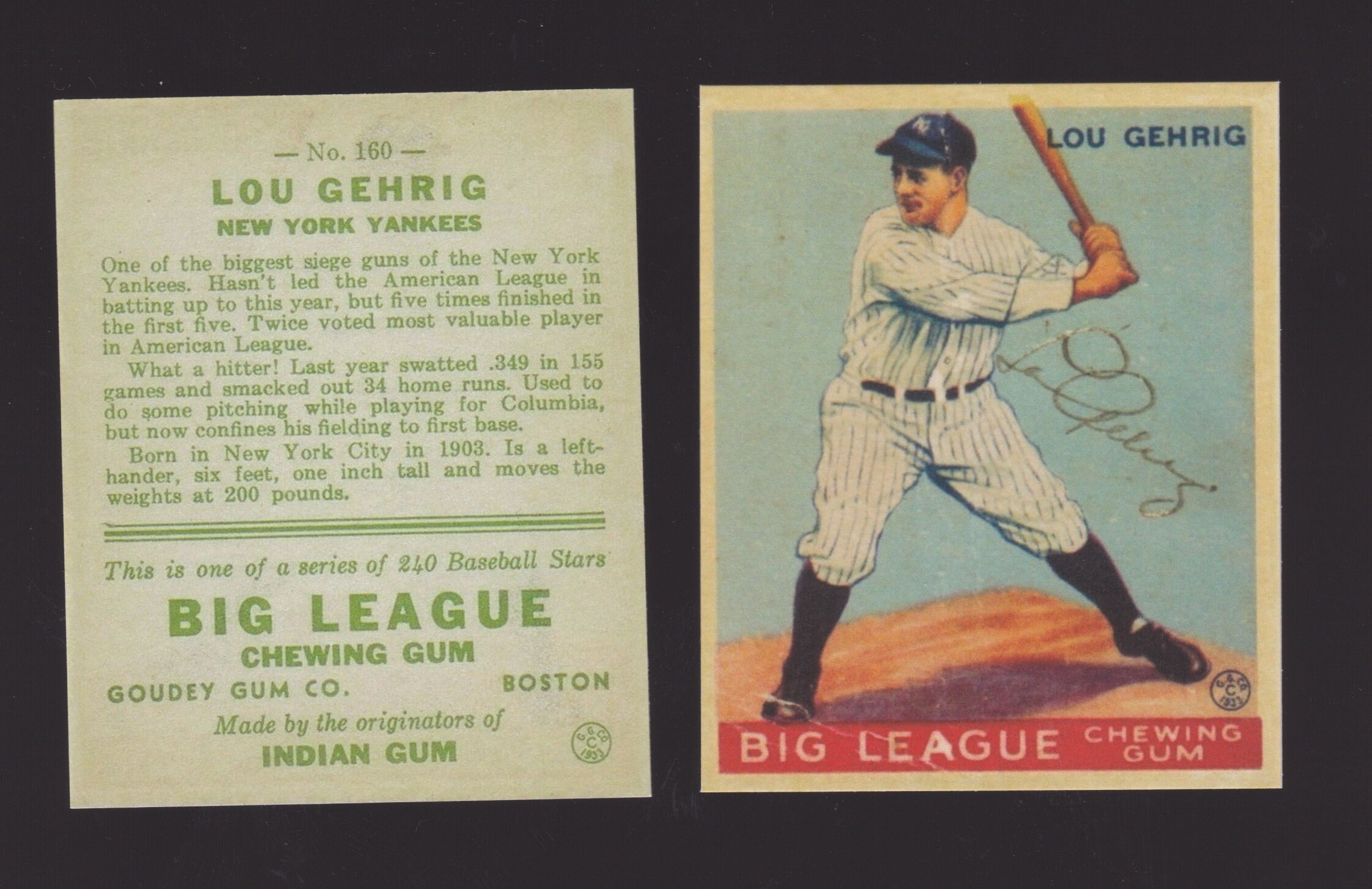 AUTOGRAPHED by the Iron Horse Lou Gehrig Rookie Reprint Goudey - Etsy