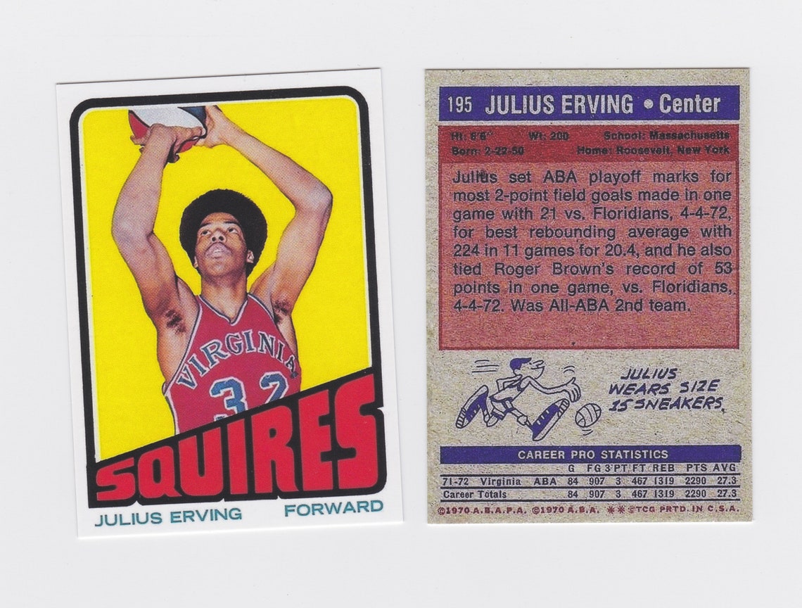 DR. J JULIUS ERVING Rookie Novelty Card Virginia Squires Aba Phila