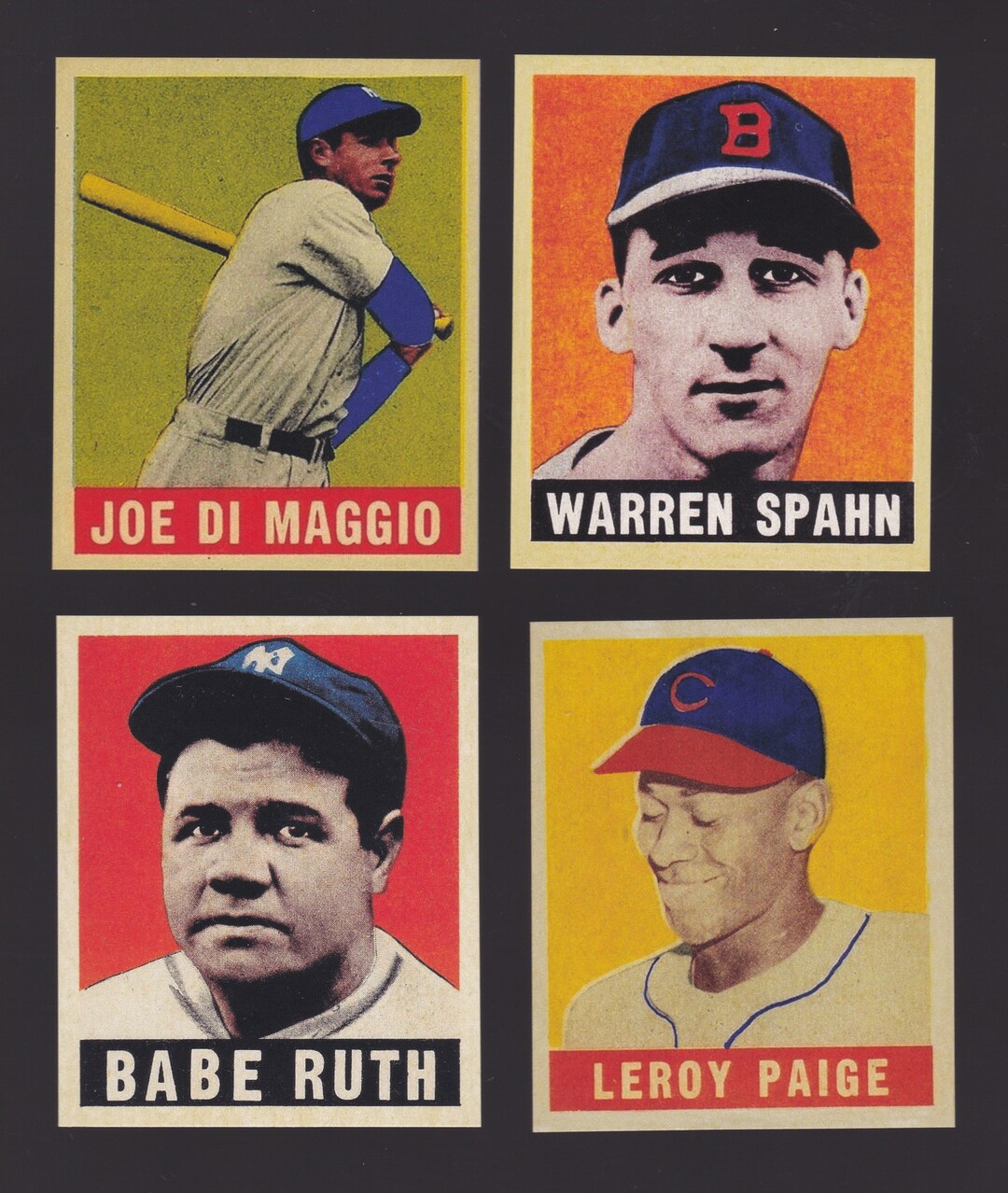 Lot of 4 Dif LEAF Legends Babe Ruth Warren Spahn, Joe Dimaggio Leroy
