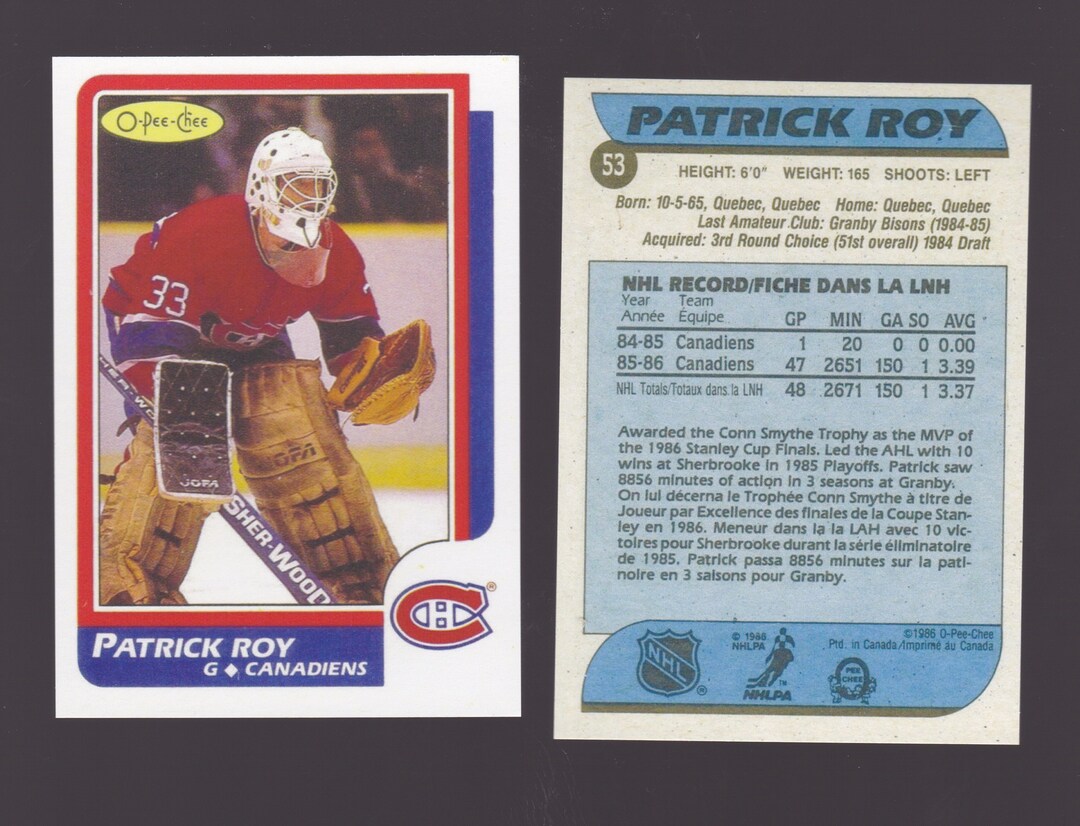 OPC Patrick Roy Rookie Card/reprint Montreal Canadiens Goalie Just Like