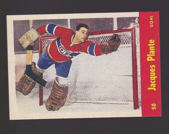 1955 Parkhurst Jacques Plante #50 Rookie Reprint Montreal Canadians red size card