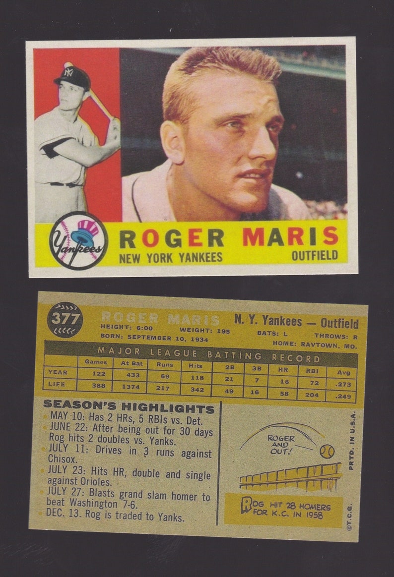 1960  Roger Maris reprint  61 IN 61 Yankees Breaks Babe Ruth#39