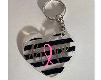 Hope Keychain - Breast Cancer Awareness Pink Ribbon - Pink Ribbon  - Keychain for Women -  Breast Cancer Warrior Gift - Cancer Ribbon