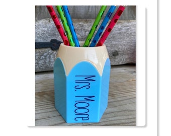 Personalized Teacher Boss Office Pen Holder Teacher Appreciation Coworker Gift Personalized Pen Holder Pencil Shaped Pencil Holder