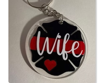 Firefighter Wife Keychain - Firefighter Wife - Firefighter Gift - Maltese Keychain - Fire Wife Keychain - New Firefighter Wife
