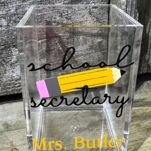 School Secretary Pen Holder Administrative Assistant Gift Admin Assistant Receptionist Front Desk Personalized School Secretary Pen Holder