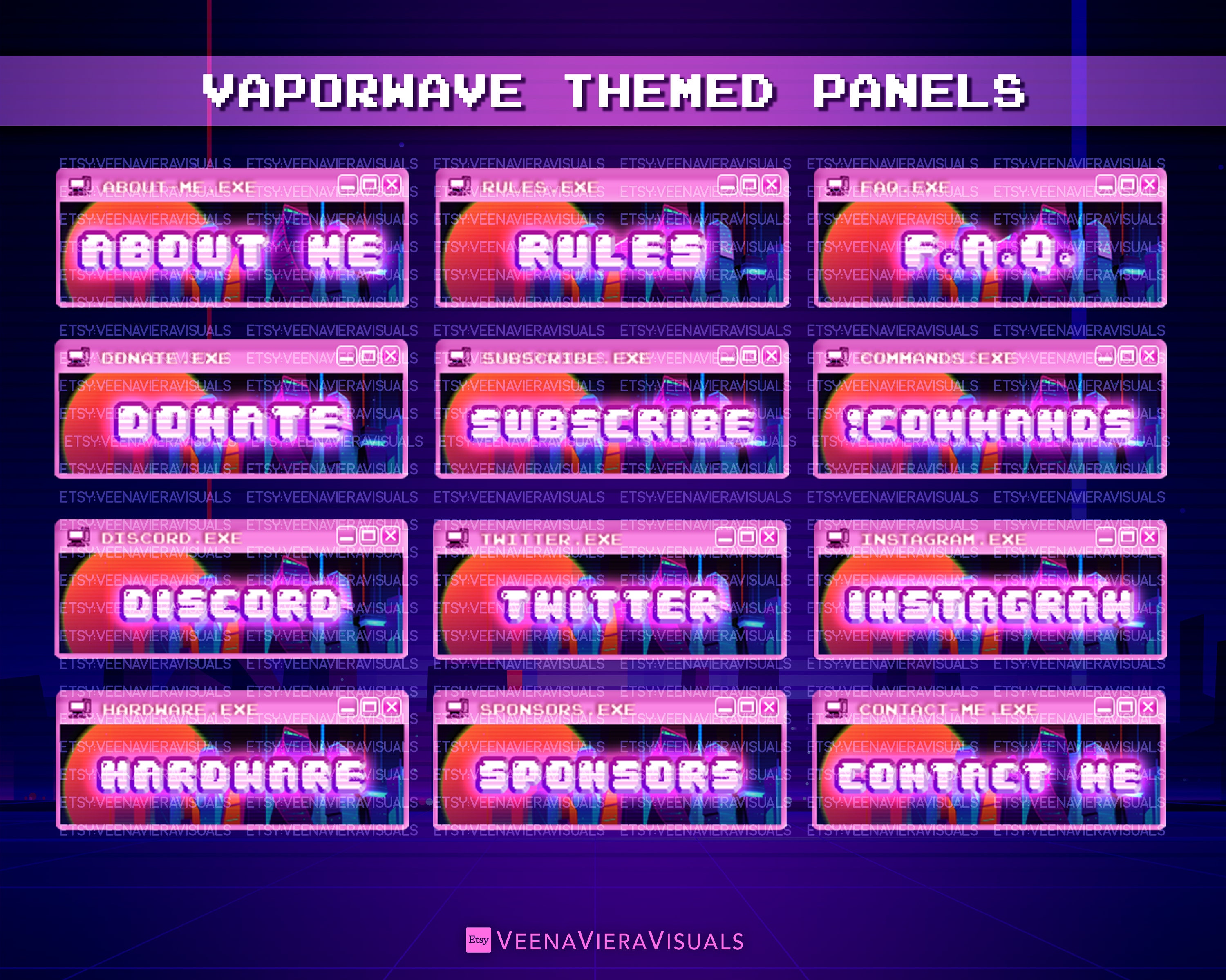 Vaporwave Stream Panels for Twitch & Kick Instant Download Etsy UK