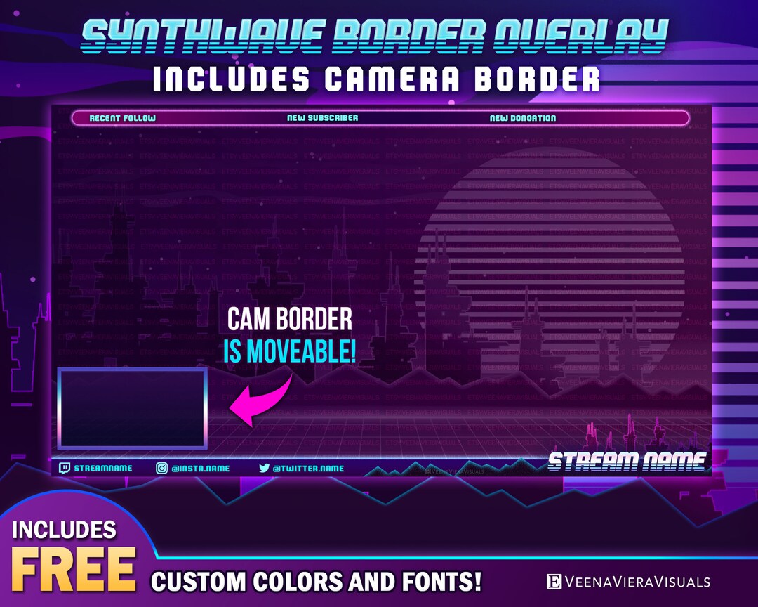 Synthwave Border Overlay for Twitch, Kick, Facebook and Youtube Etsy