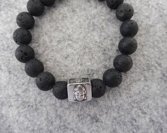 Buddha Armband Lava schwarz silber boho Yoga