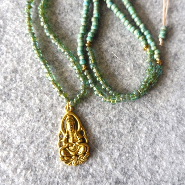 Kette Buddha boho Hippie grün gold Yoga