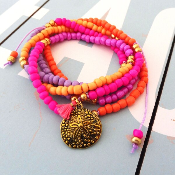 Kette pink orange Seestern Quaste Hippie Sommer bunt boho gypsy Hippiekette Ibiza