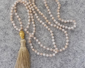 Buddhakette gold beige boho Hippie Buddha geknotet Mala