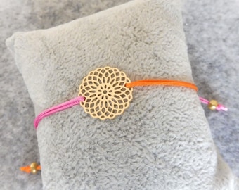 Armband Mandala boho Hippie Seidenarmband Makrame pink orange gold