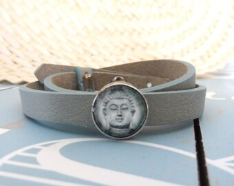 Leder Armband Wickelarmband Buddha hellblau Yoga Hippie boho